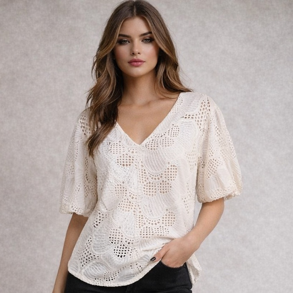 Milly White Crochet Women's Blouse M